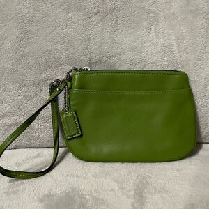 Green coach leather wristlet